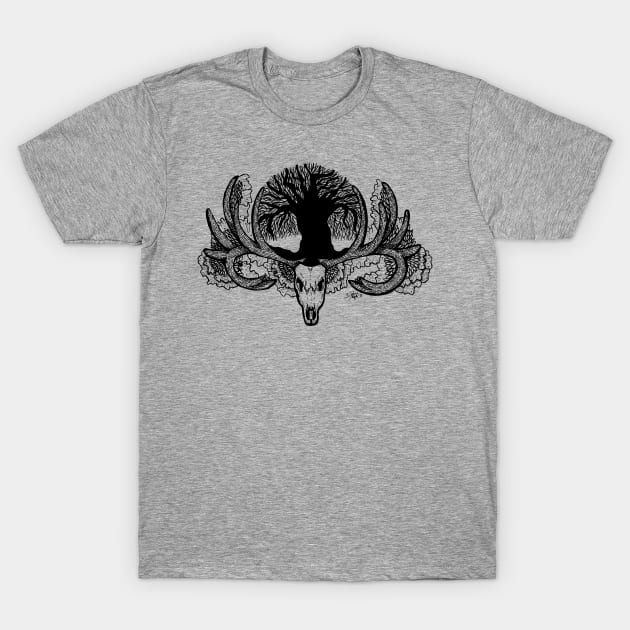 Tree Silhouette with Deer Skull T-Shirt by zarya_kiqo